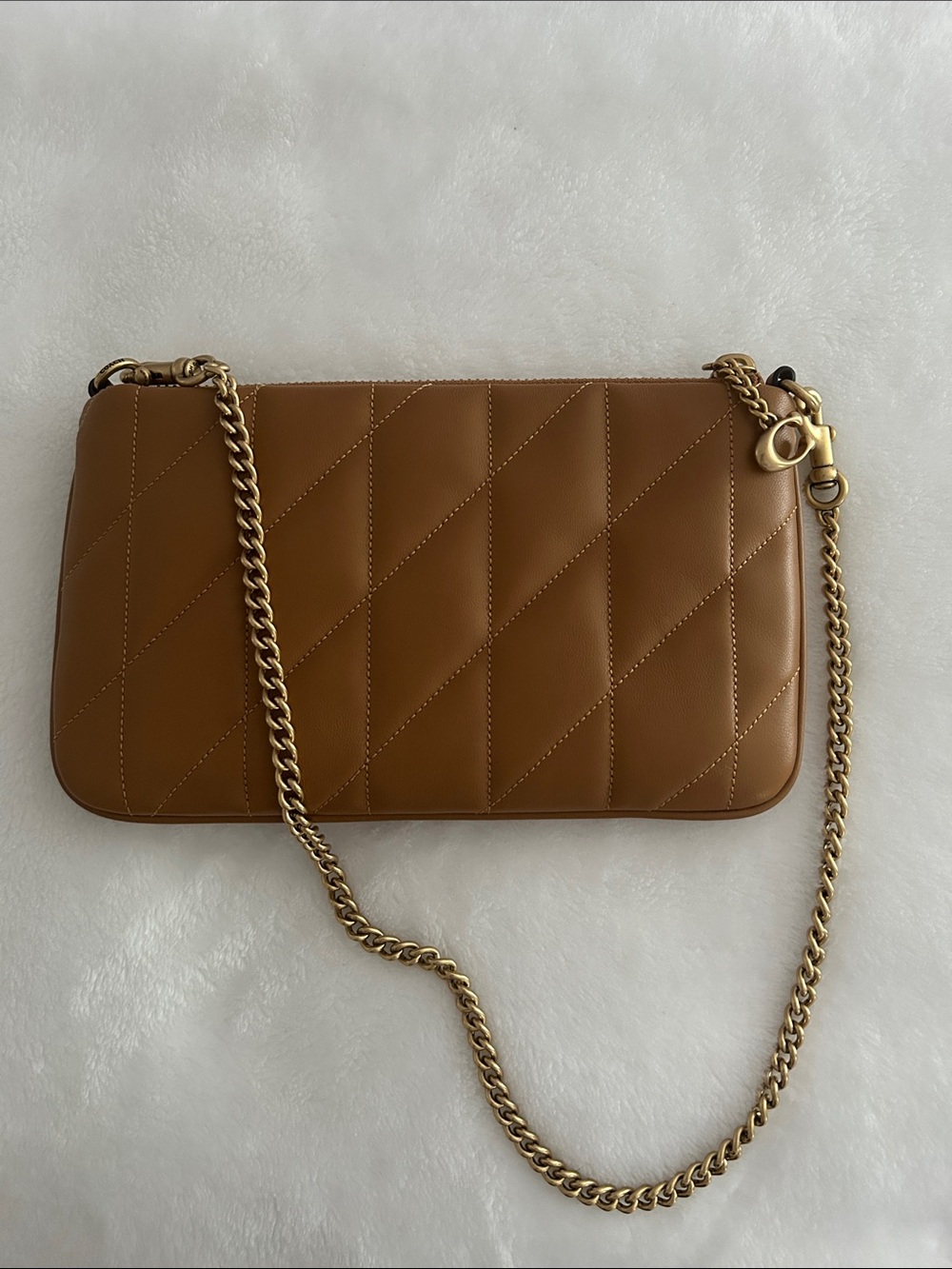 Coach Quilted Tan Leather Chain Shoulder Bag